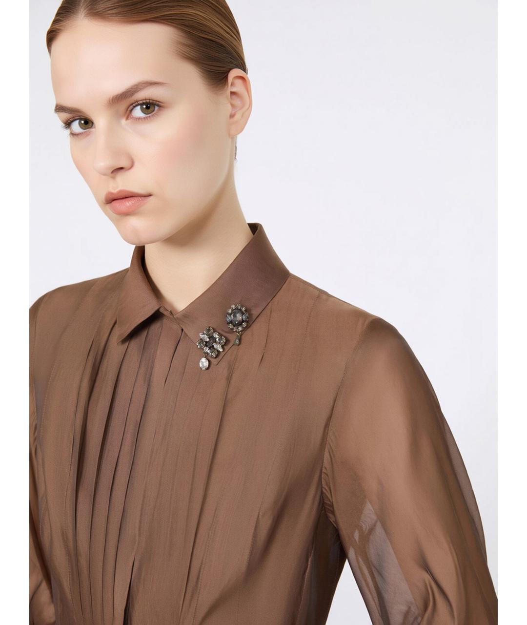 'S MAX MARA Коричневое шелковое повседневное платье, фото 4