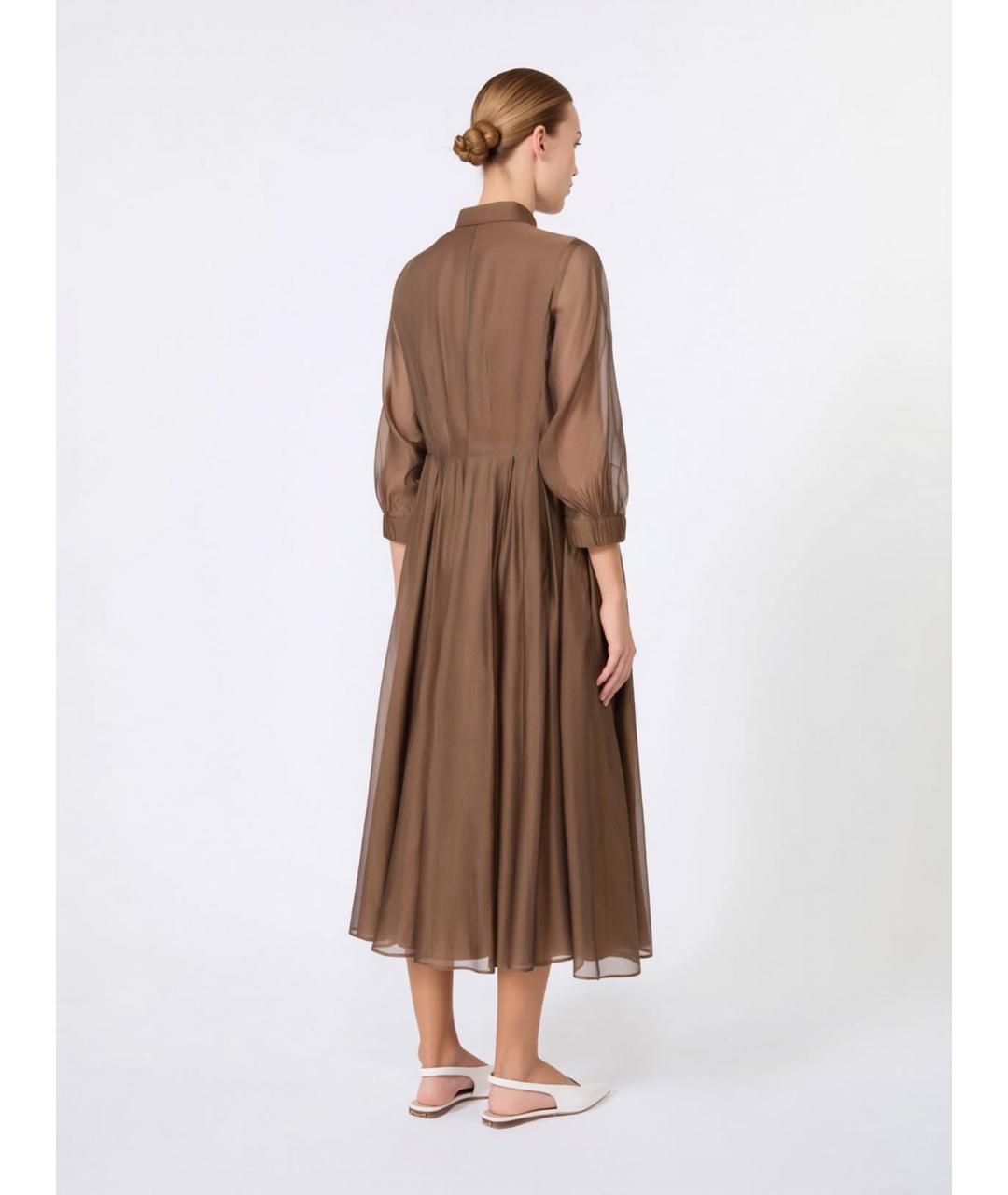 'S MAX MARA Коричневое шелковое повседневное платье, фото 3