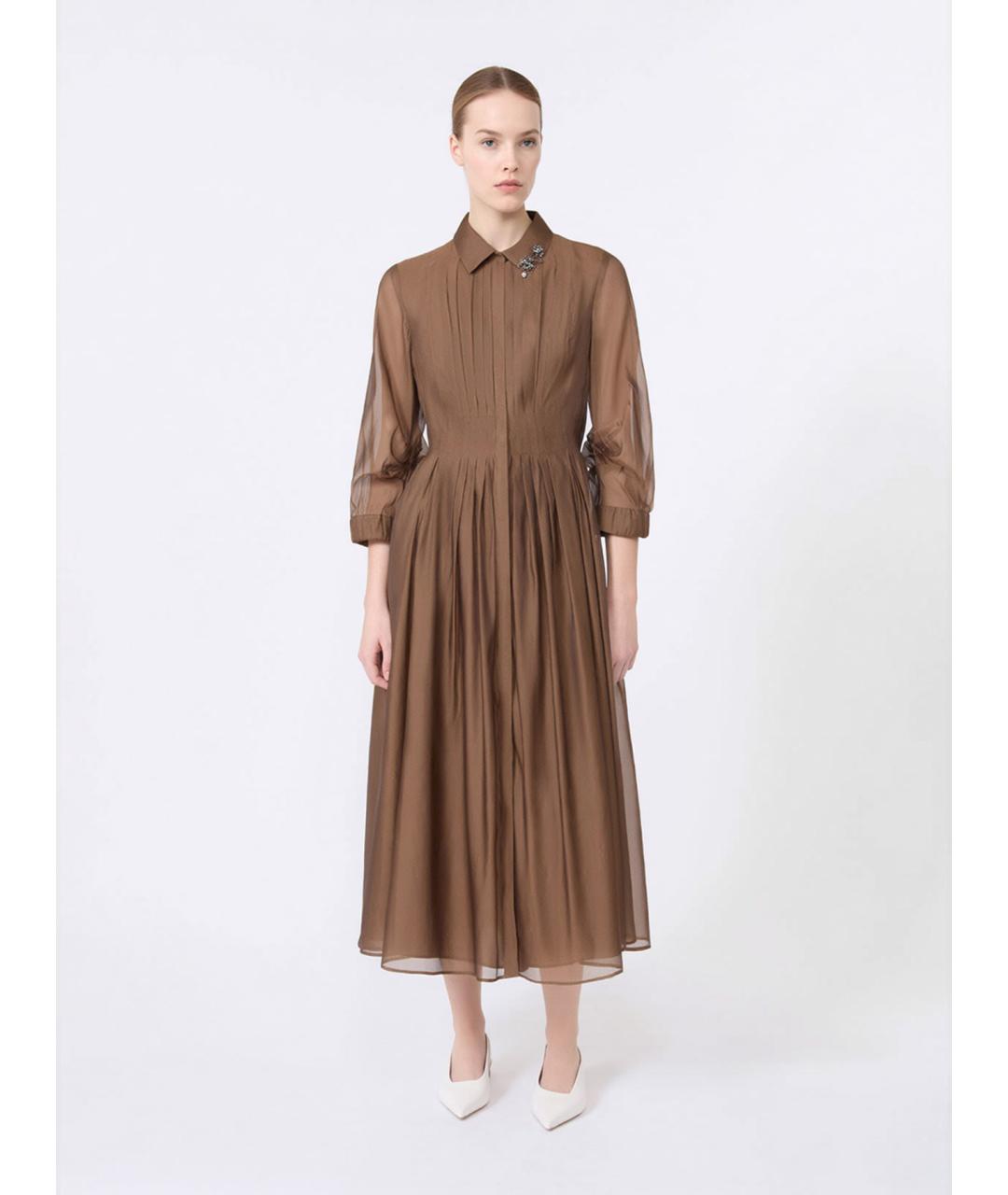 'S MAX MARA Коричневое шелковое повседневное платье, фото 5
