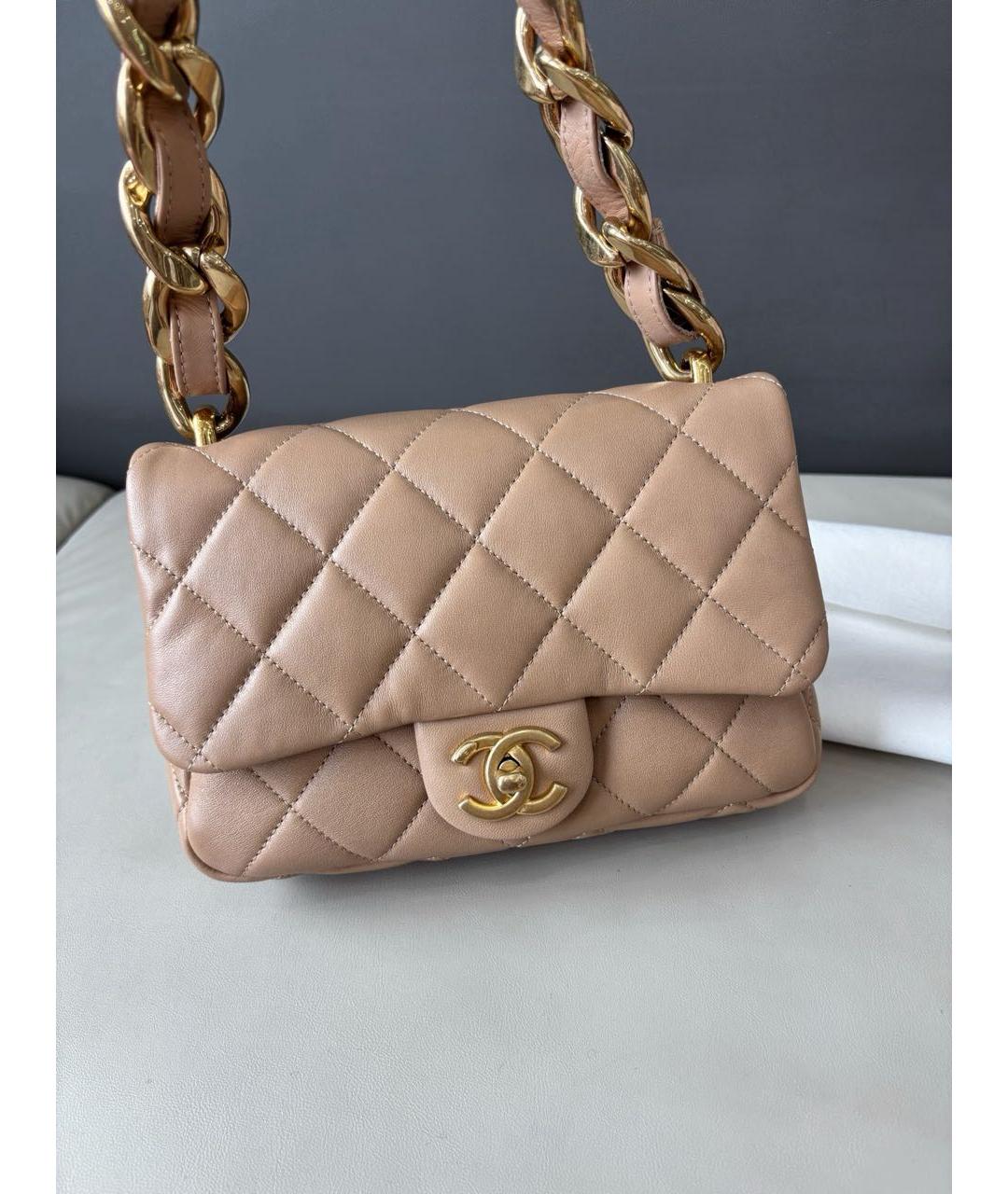 CHANEL Бежевая кожаная сумка через плечо, фото 2