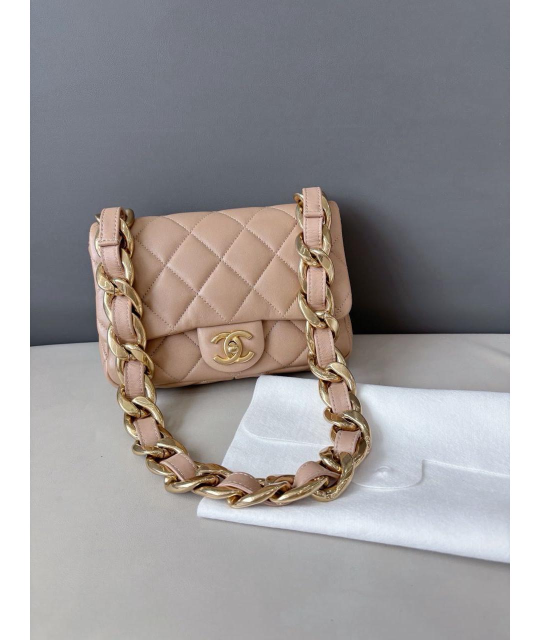 CHANEL Бежевая кожаная сумка через плечо, фото 9