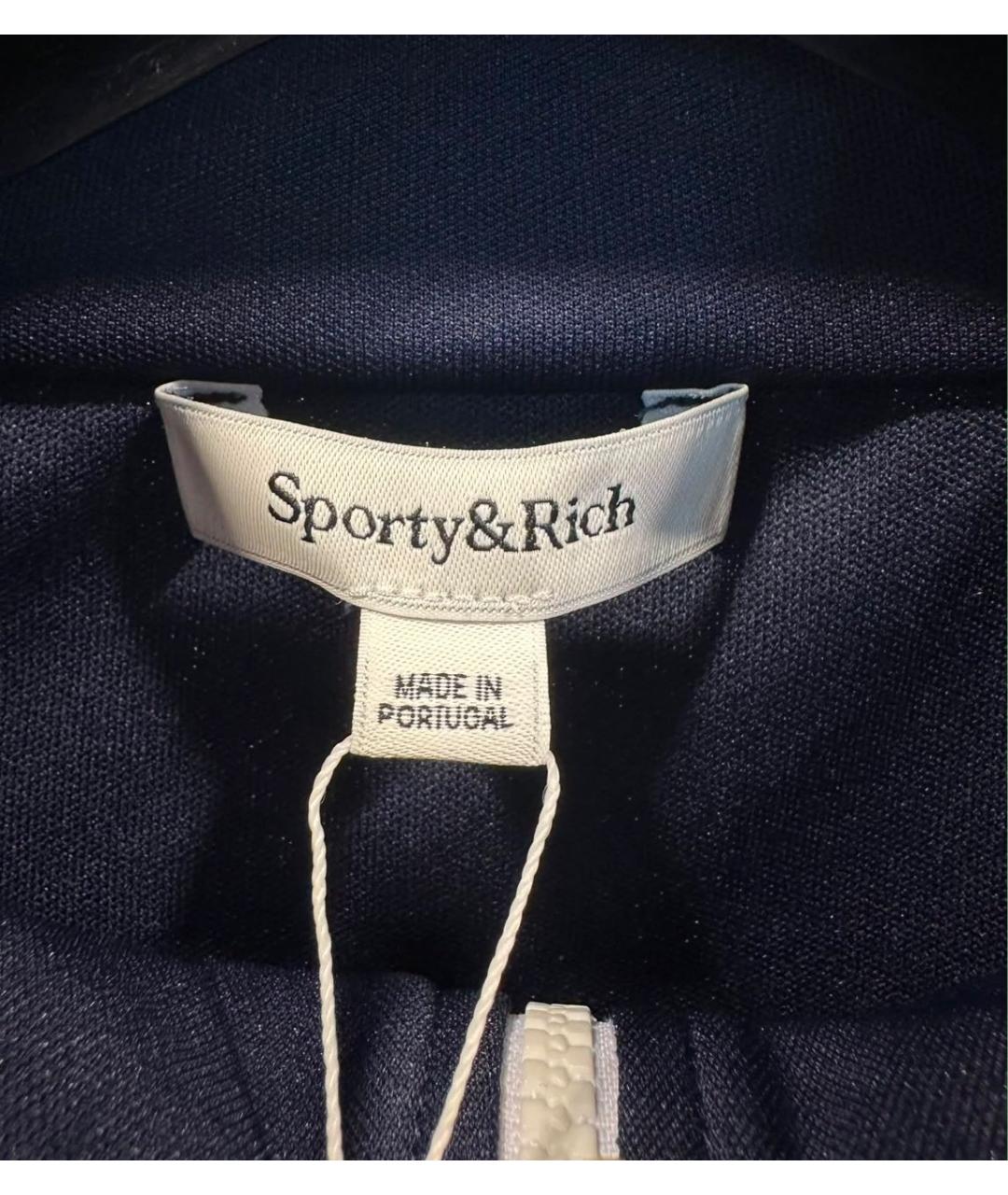 SPORTY AND RICH Темно-синяя полиэстеровая спортивная куртка, фото 3