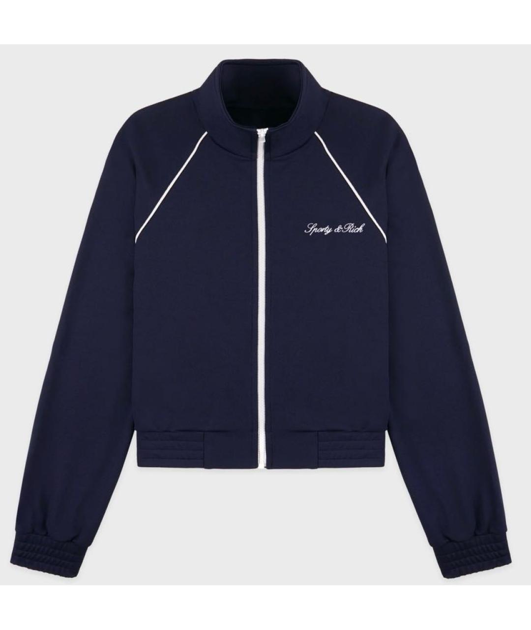 SPORTY AND RICH Темно-синяя полиэстеровая спортивная куртка, фото 7