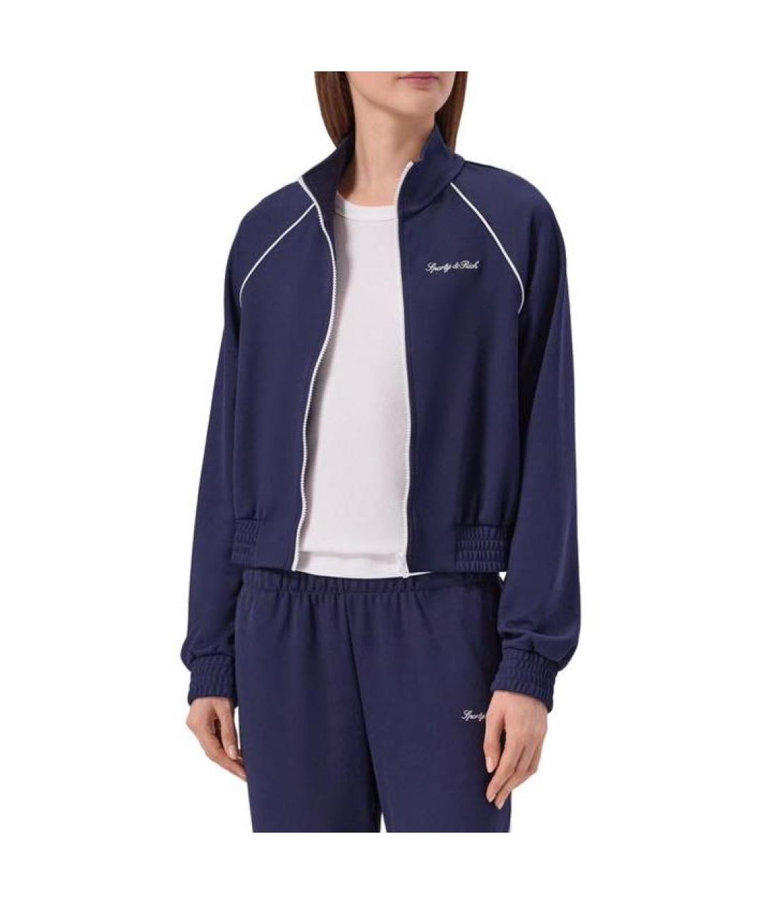 SPORTY AND RICH Темно-синяя полиэстеровая спортивная куртка, фото 6