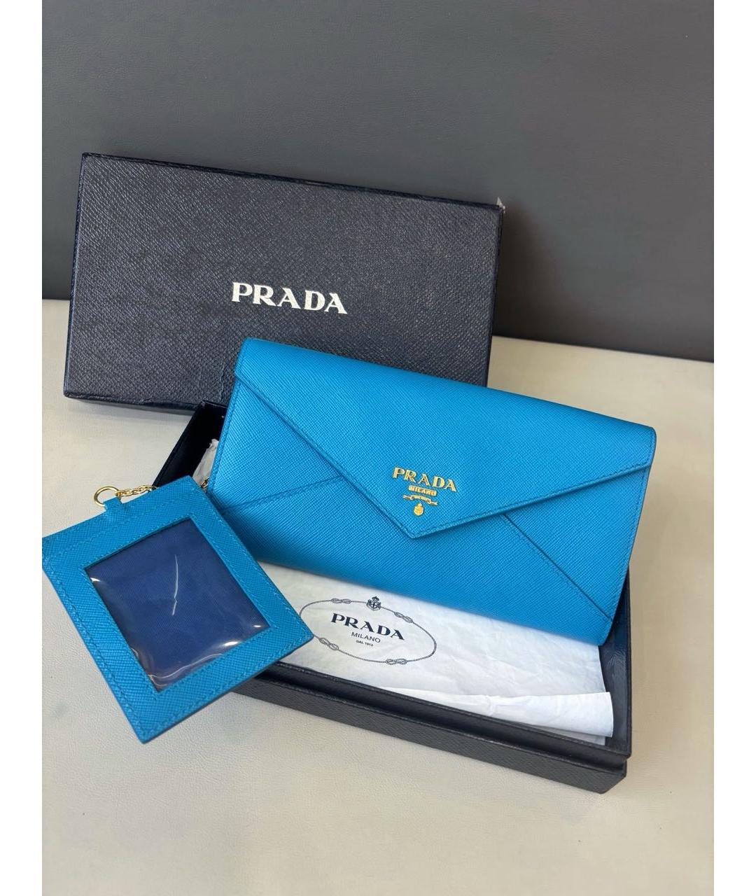 PRADA Голубой кожаный кошелек, фото 2