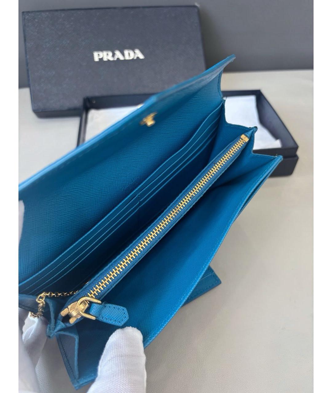 PRADA Голубой кожаный кошелек, фото 6