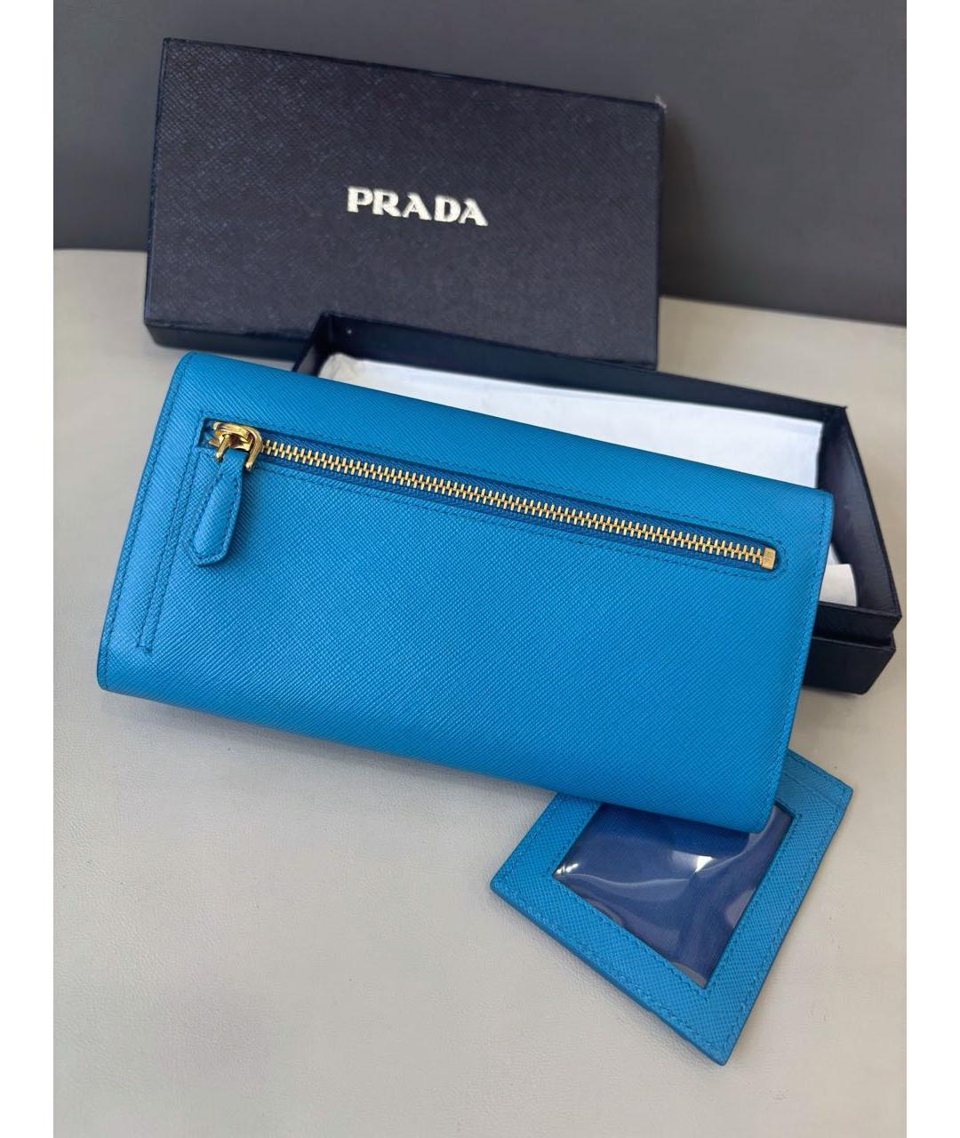 PRADA Голубой кожаный кошелек, фото 4