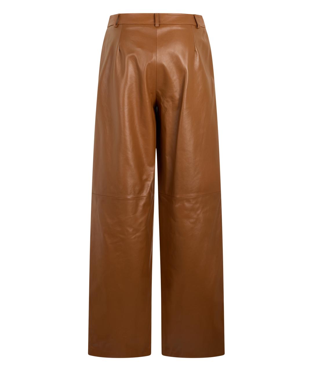 MAX MARA STUDIO Бежевые кожаные прямые брюки, фото 2