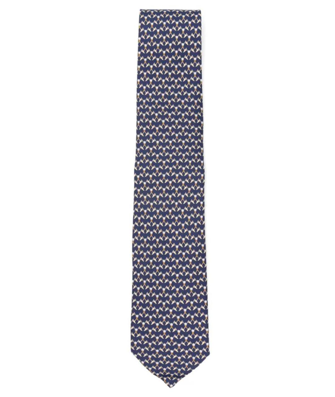 FERRAGAMO Синий шелковый галстук, фото 1