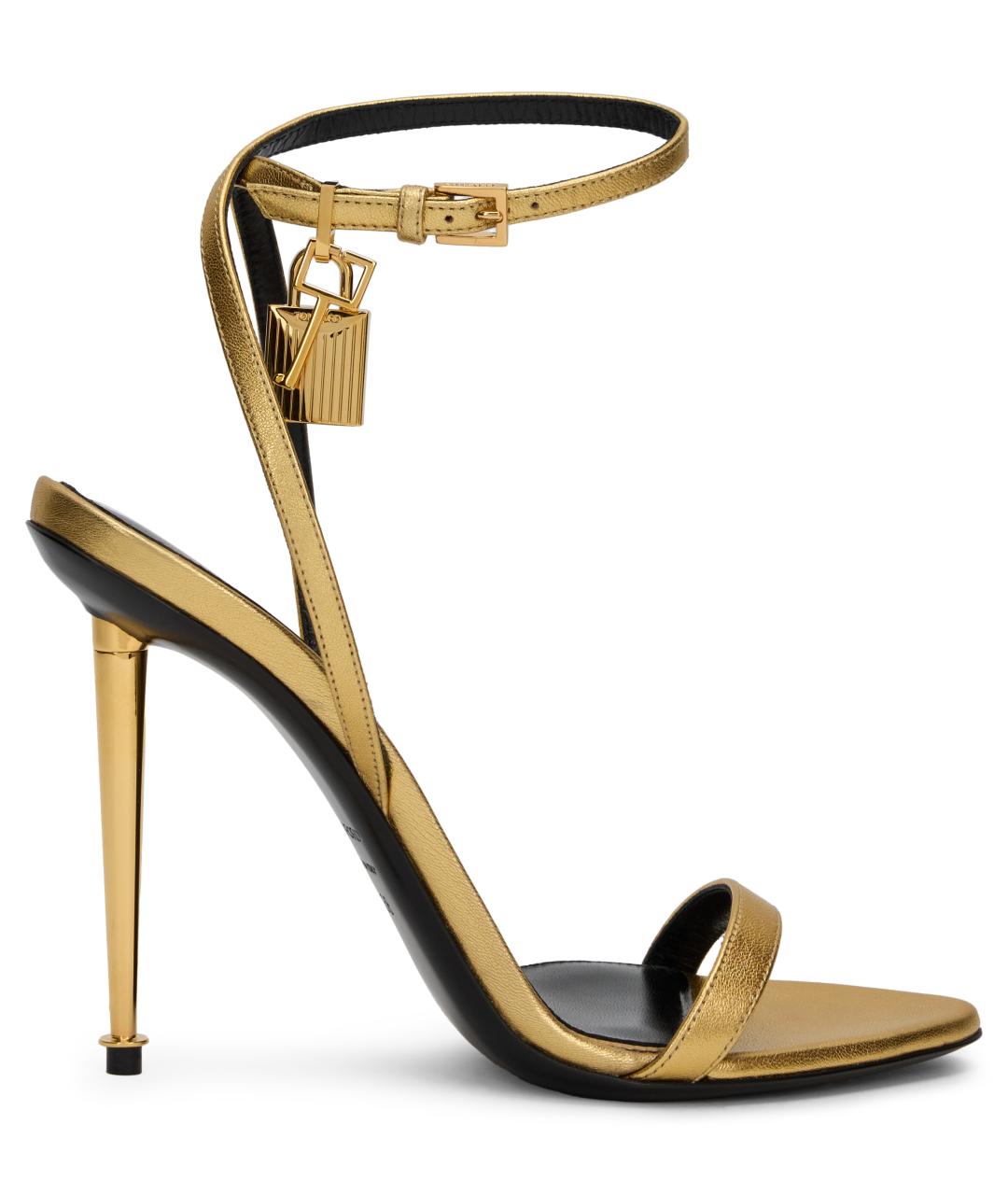 TOM FORD Золотые кожаные босоножки, фото 2