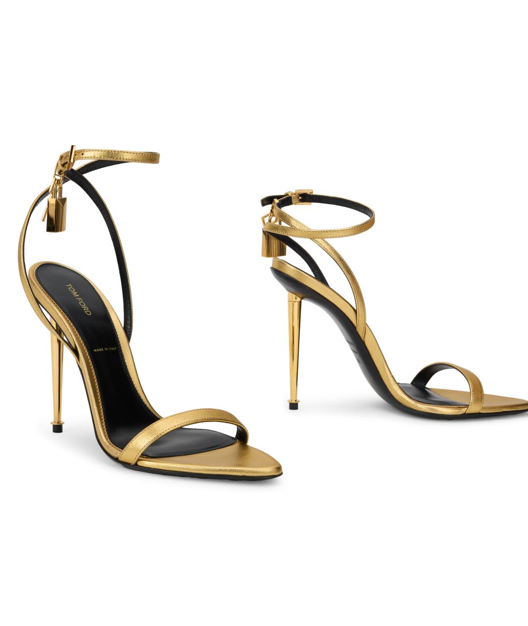 TOM FORD Золотые кожаные босоножки, фото 3