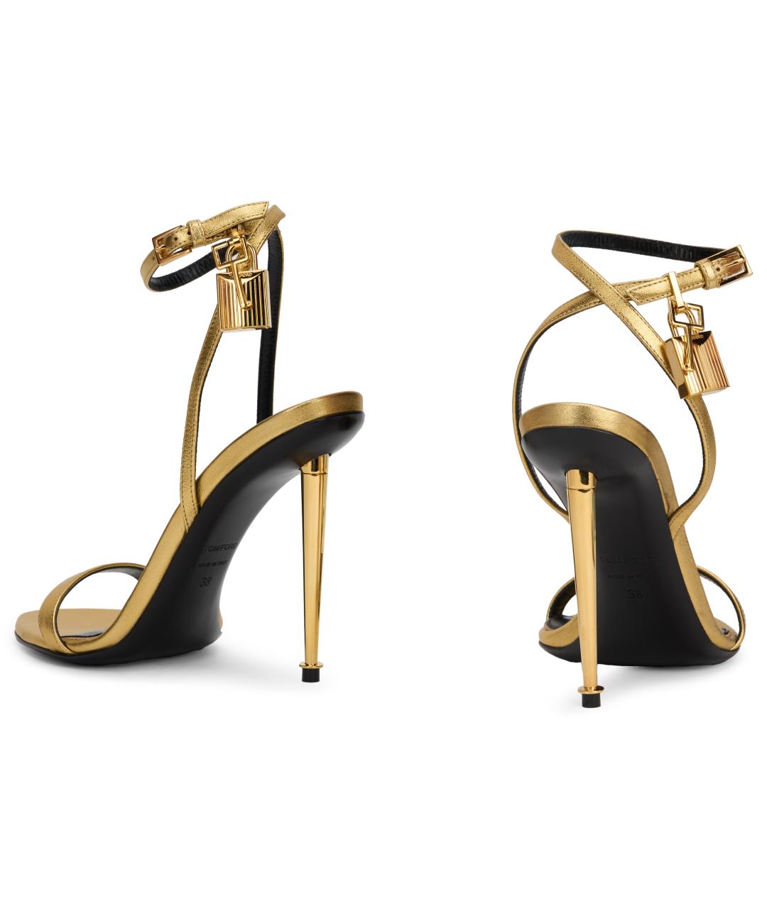 TOM FORD Золотые кожаные босоножки, фото 4