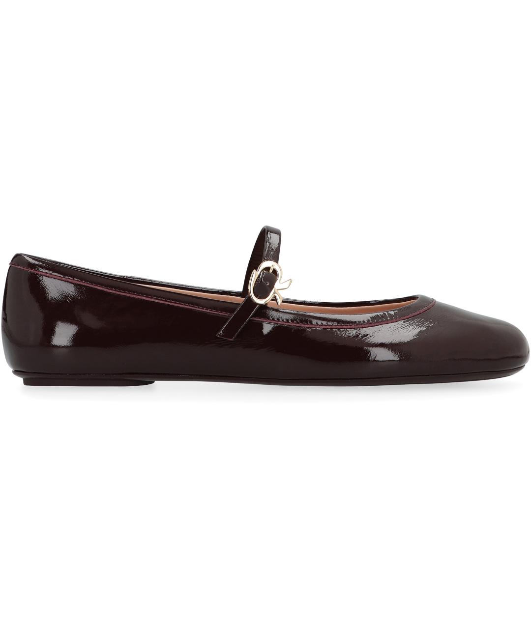 GIANVITO ROSSI Бордовые кожаные балетки, фото 2