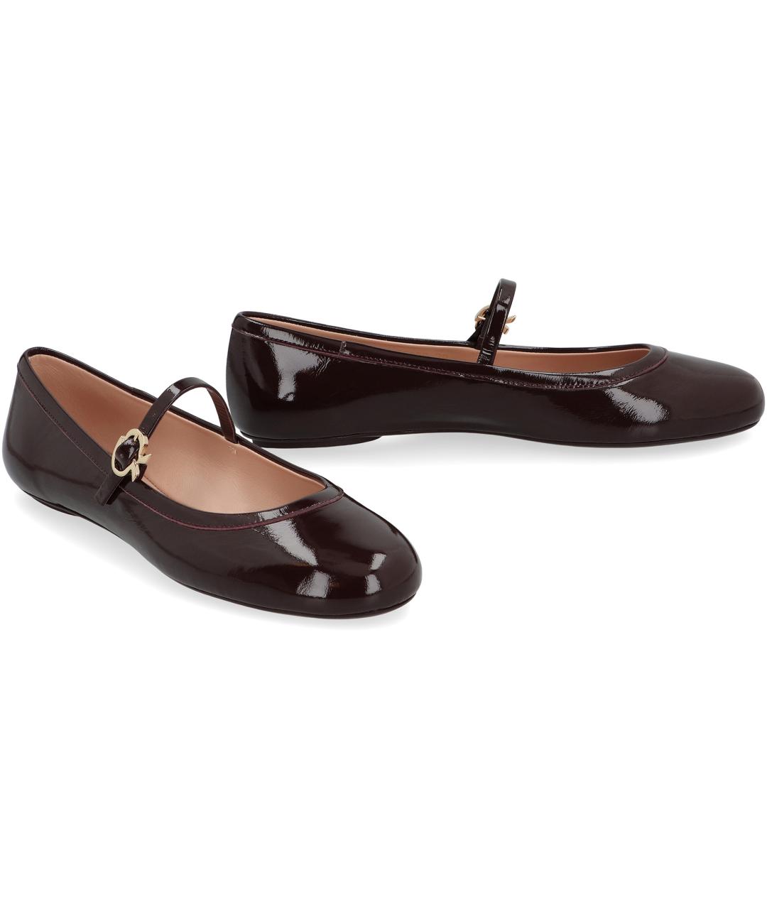 GIANVITO ROSSI Бордовые кожаные балетки, фото 3