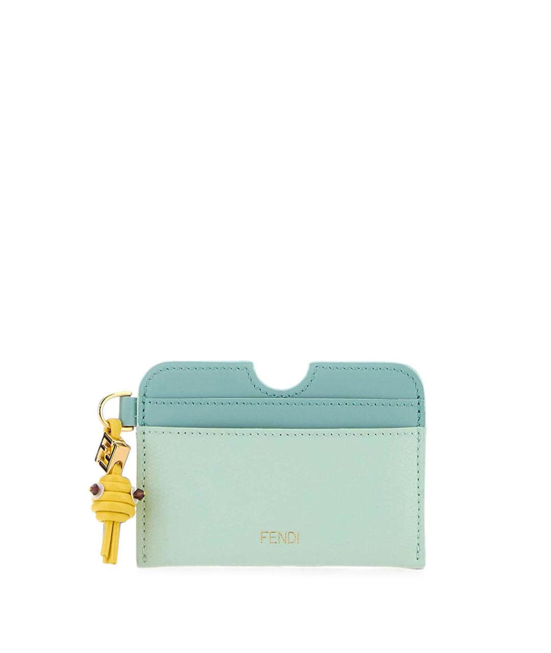 FENDI Бирюзовый кожаный кардхолдер, фото 1