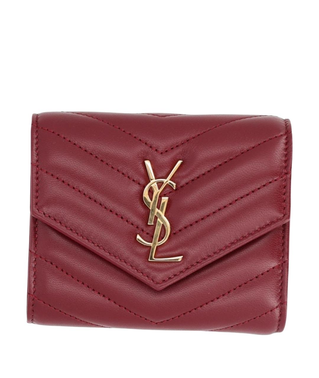 SAINT LAURENT Бордовый кожаный кошелек, фото 1
