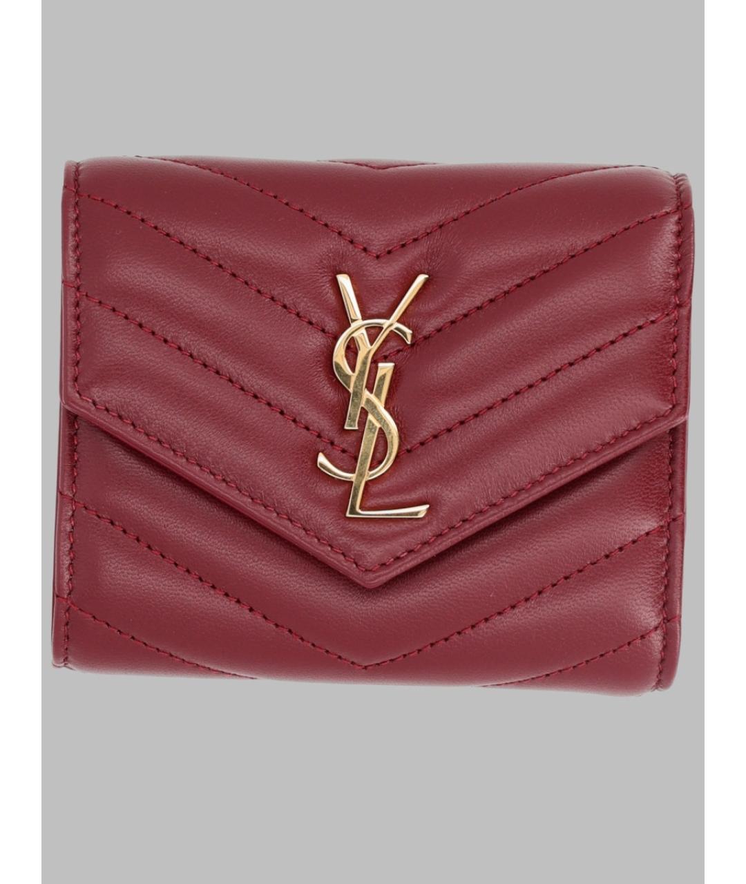 SAINT LAURENT Бордовый кожаный кошелек, фото 3