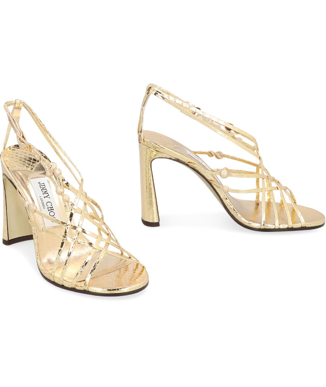 JIMMY CHOO Золотые кожаные босоножки, фото 3