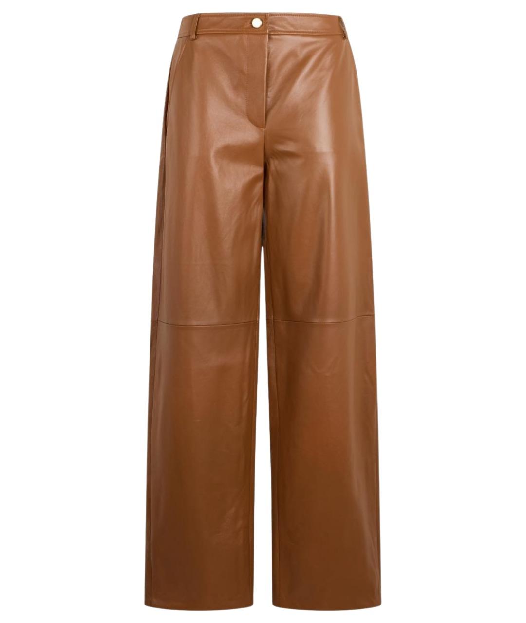 MAX MARA STUDIO Бежевые кожаные прямые брюки, фото 1