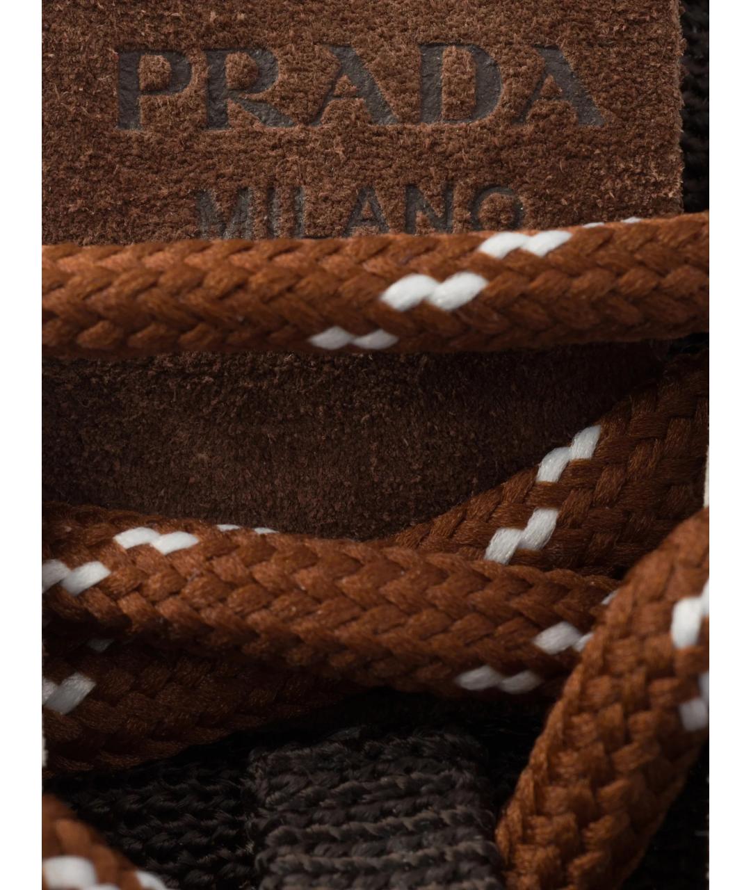 PRADA Коричневые кожаные кроссовки, фото 4