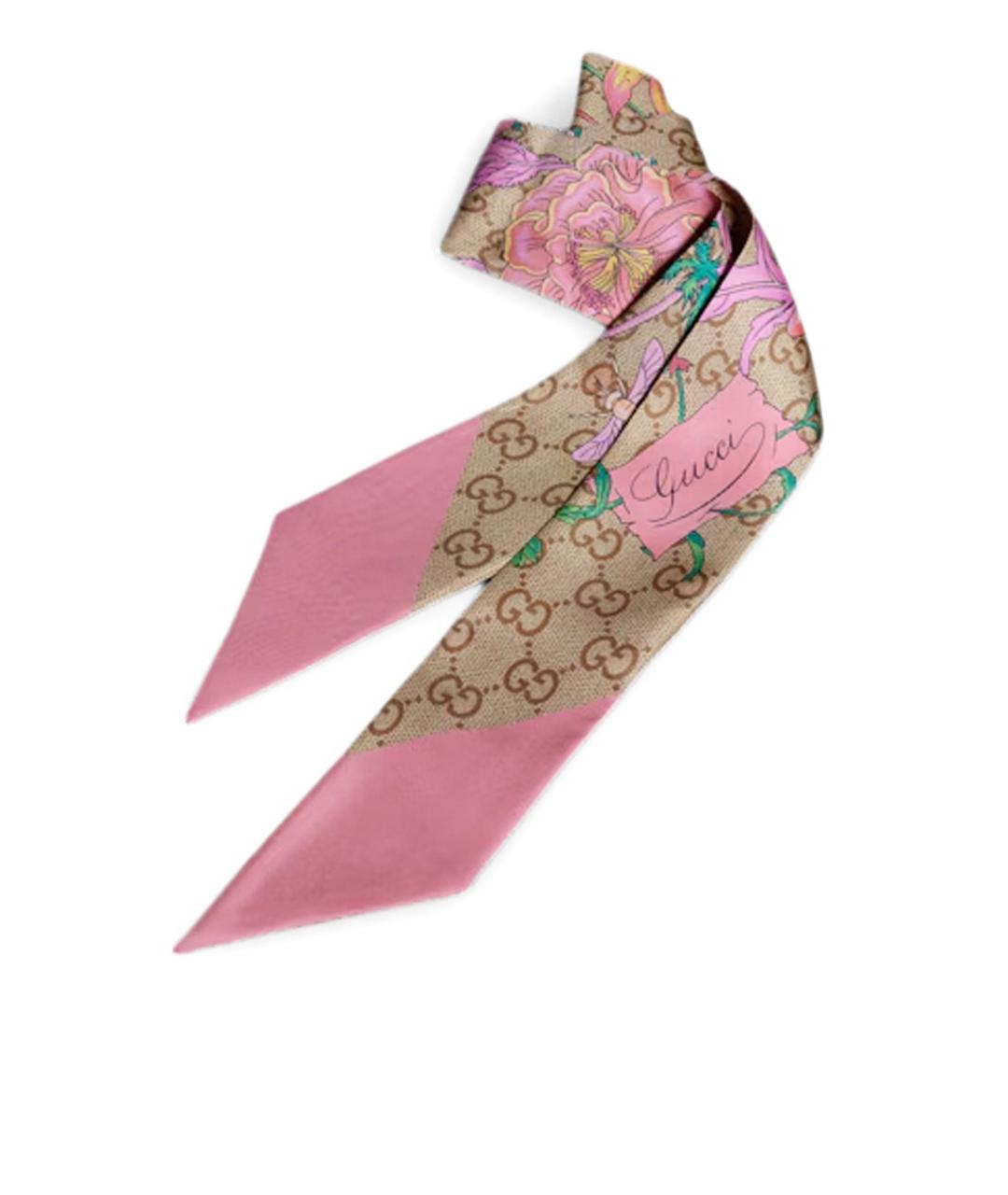 GUCCI Розовый шелковый шарф, фото 2