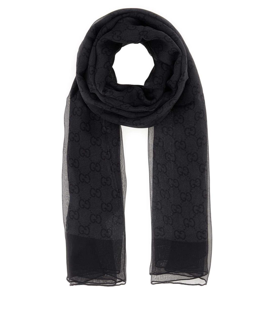 GUCCI Черный шелковый шарф, фото 1