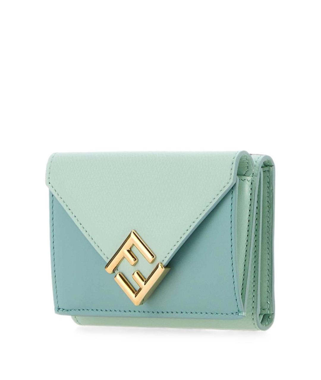 FENDI Бирюзовый кожаный кошелек, фото 2
