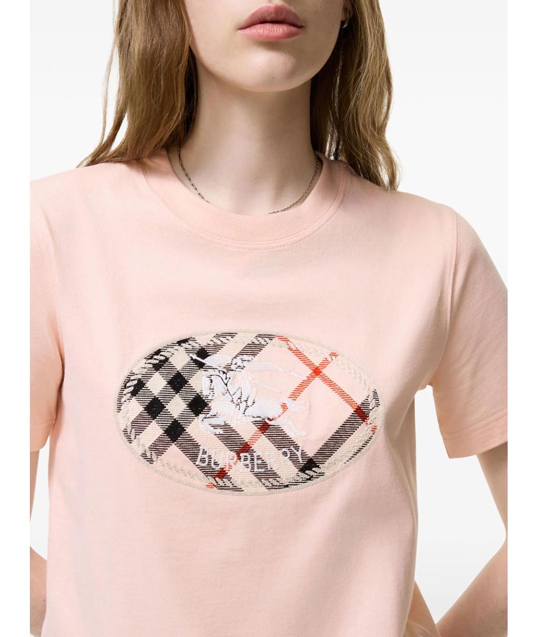 BURBERRY Розовая хлопковая футболка, фото 3