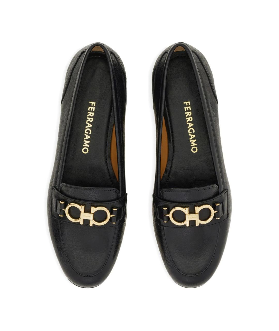 FERRAGAMO Черные кожаные лоферы, фото 4
