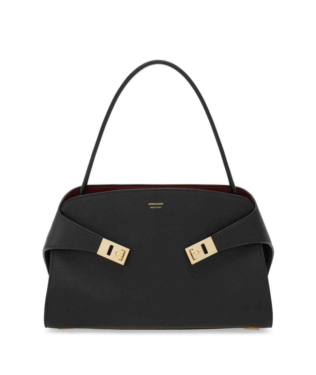 FERRAGAMO Черная кожаная сумка с короткими ручками, фото 1