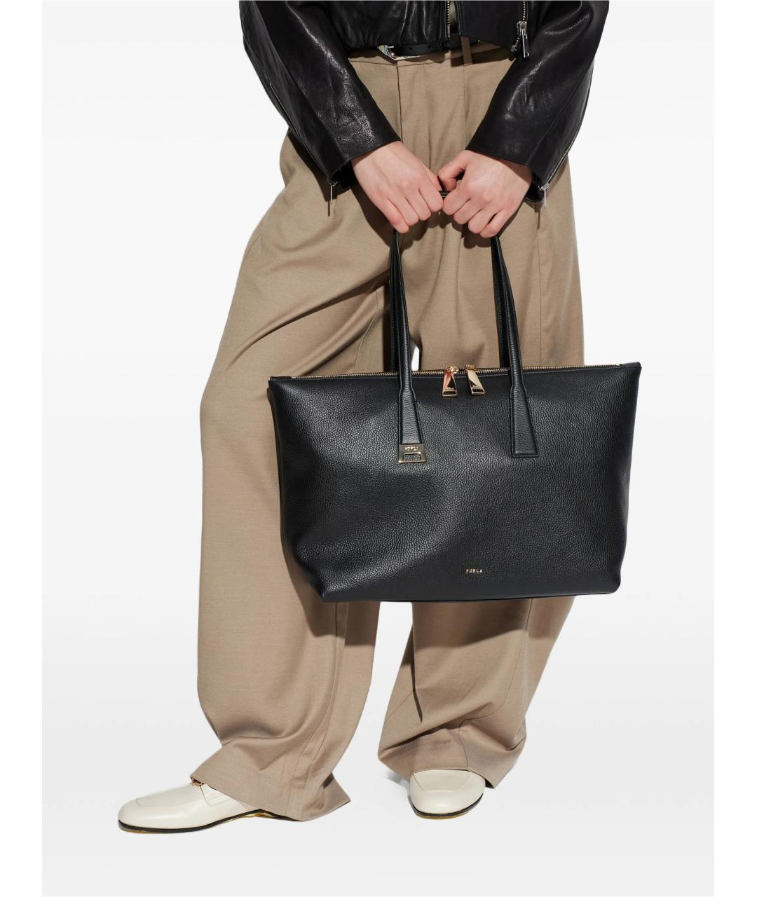 FURLA Черная кожаная сумка тоут, фото 2