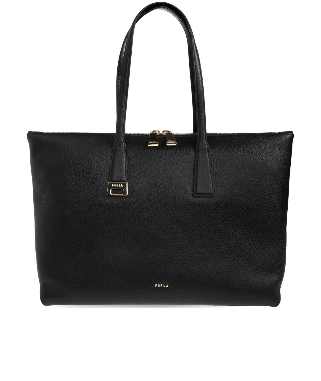FURLA Черная кожаная сумка тоут, фото 1