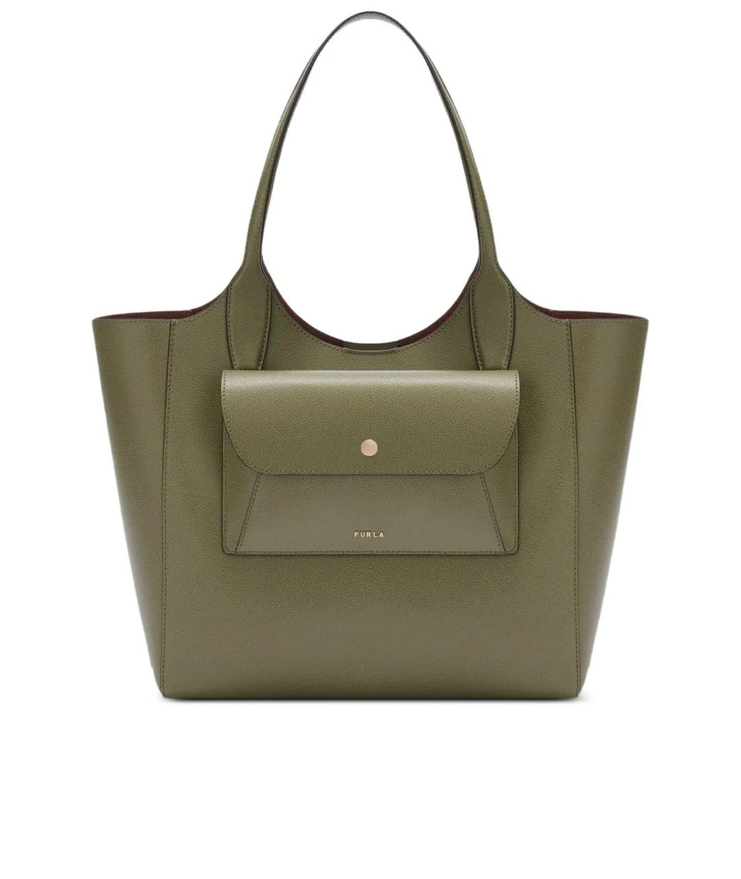 FURLA Зеленая кожаная сумка тоут, фото 1