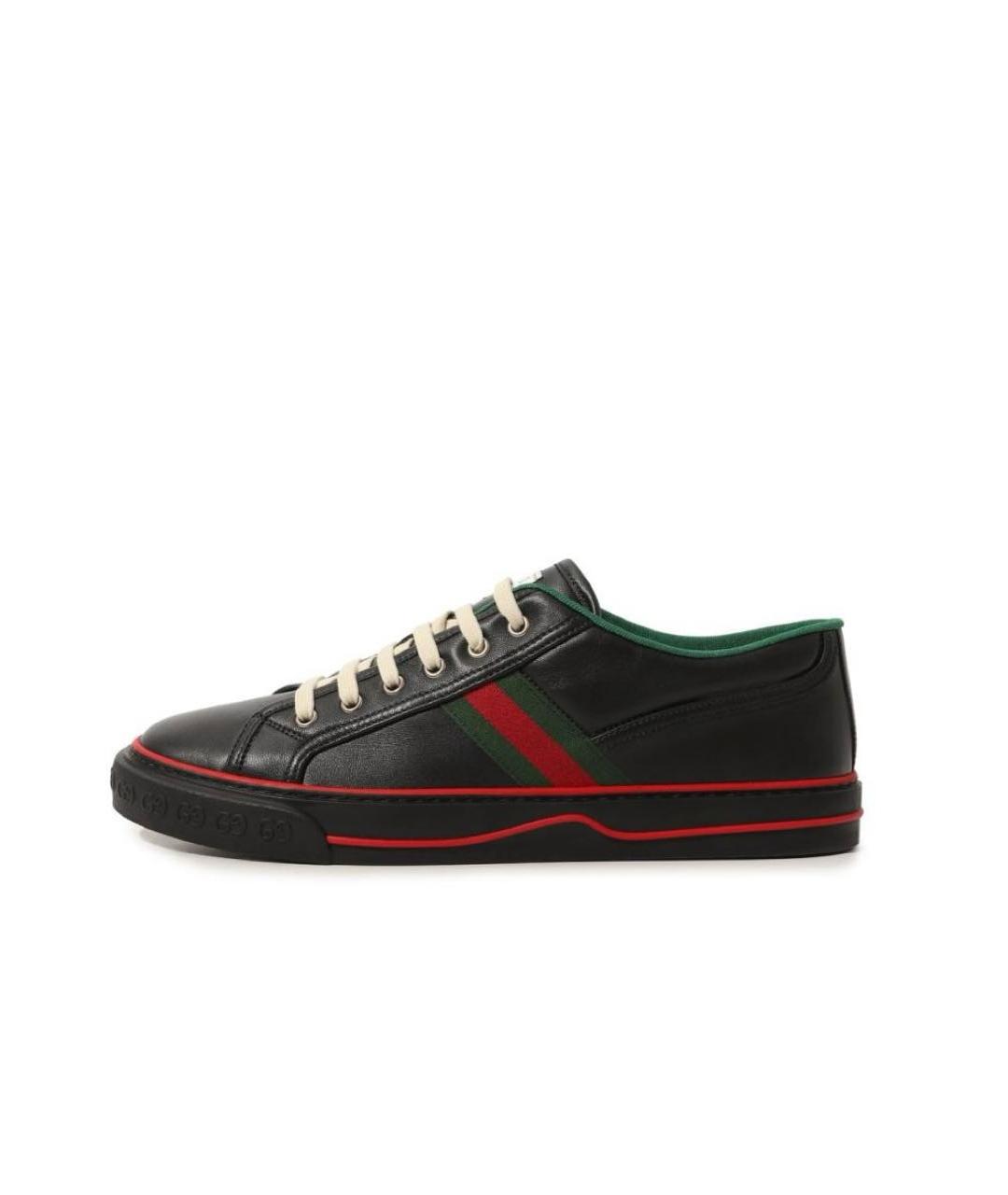 GUCCI Черные кожаные низкие кроссовки / кеды, фото 2