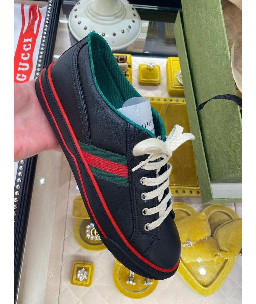 GUCCI Черные кожаные низкие кроссовки / кеды, фото 5