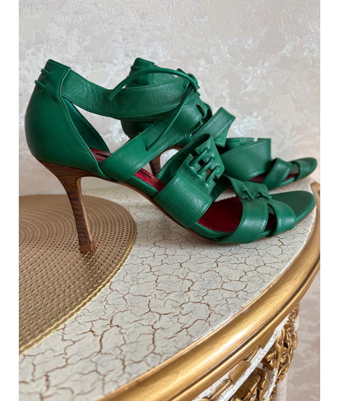 CAROLINA HERRERA Зеленые кожаные босоножки, фото 10