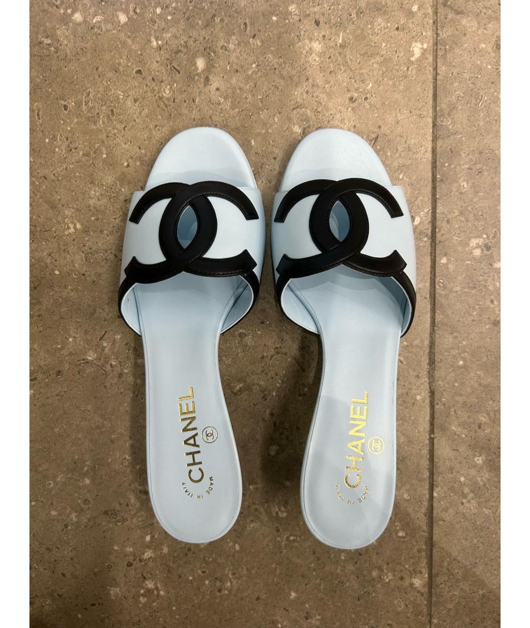 CHANEL Голубые кожаные мюли, фото 3