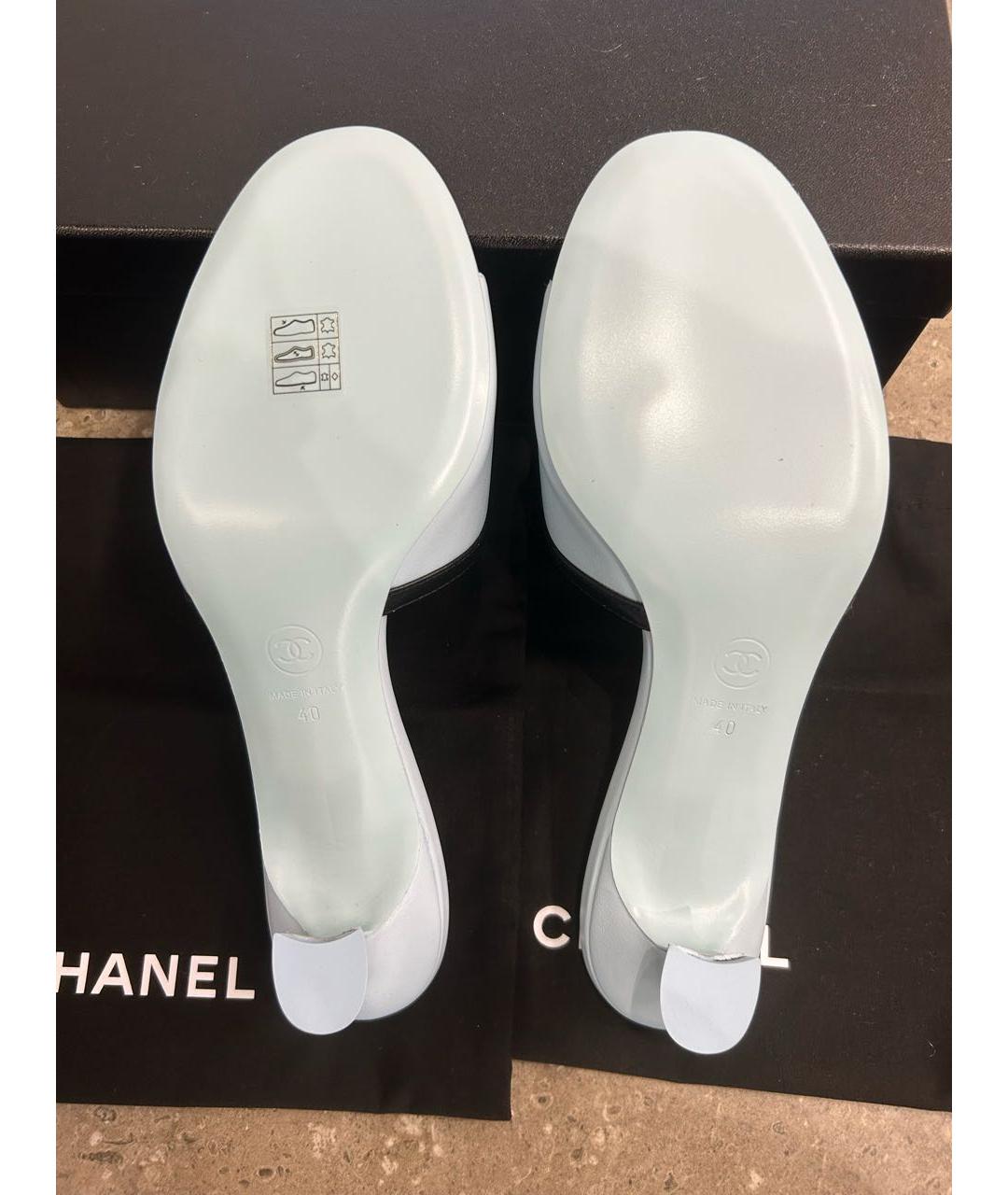 CHANEL Голубые кожаные мюли, фото 6