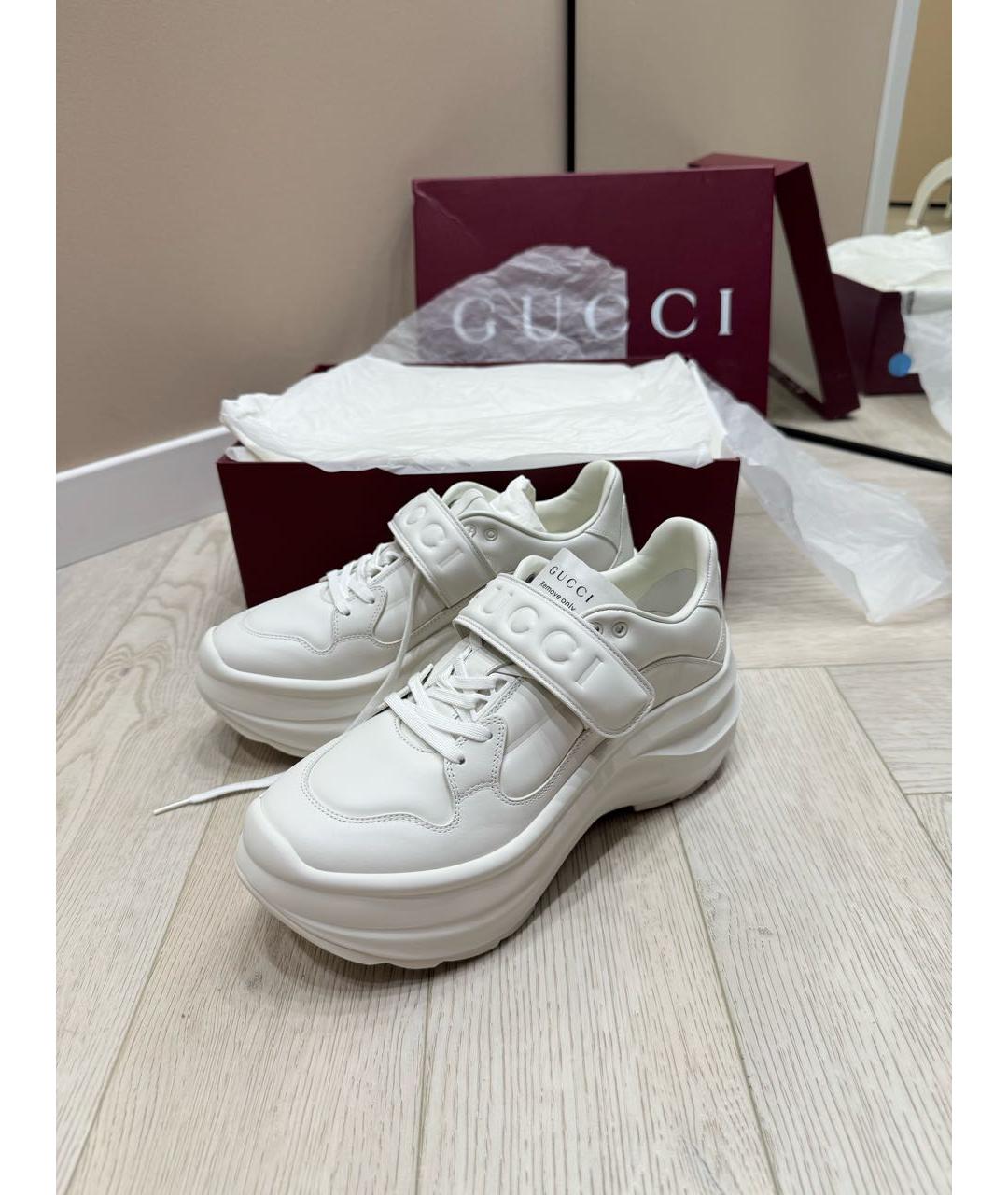 GUCCI Белые кожаные кроссовки, фото 3