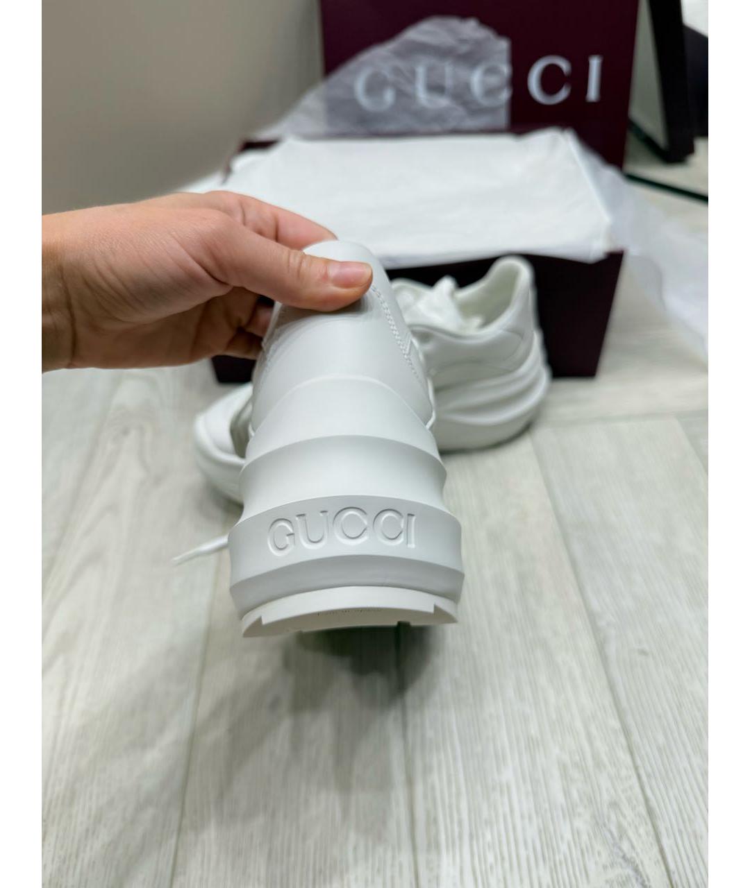 GUCCI Белые кожаные кроссовки, фото 5