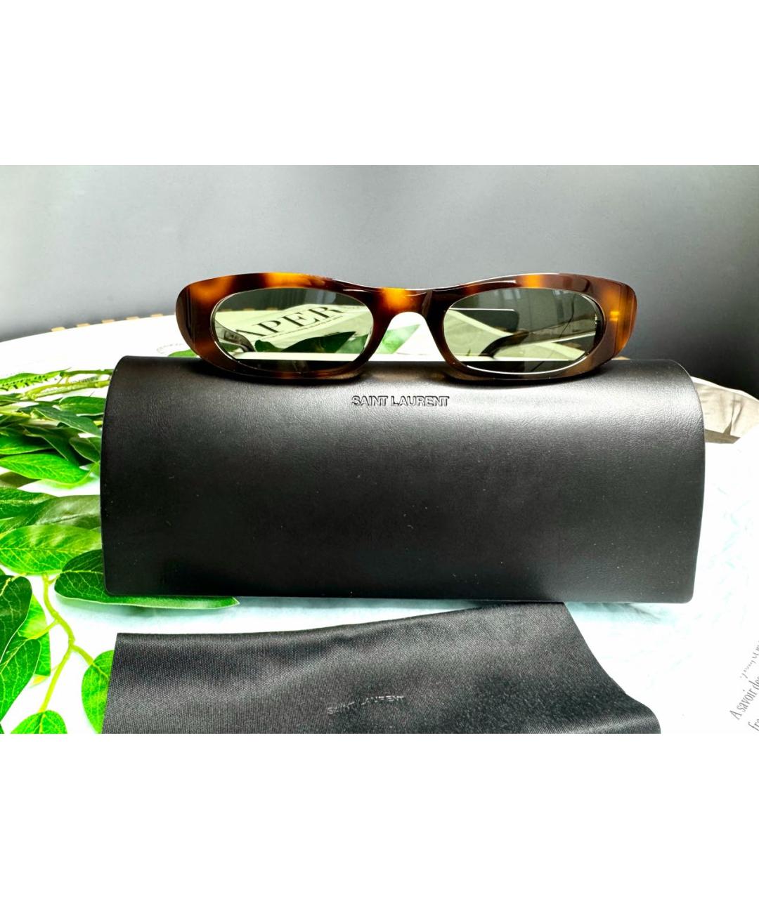 SAINT LAURENT Коричневые пластиковые солнцезащитные очки, фото 4