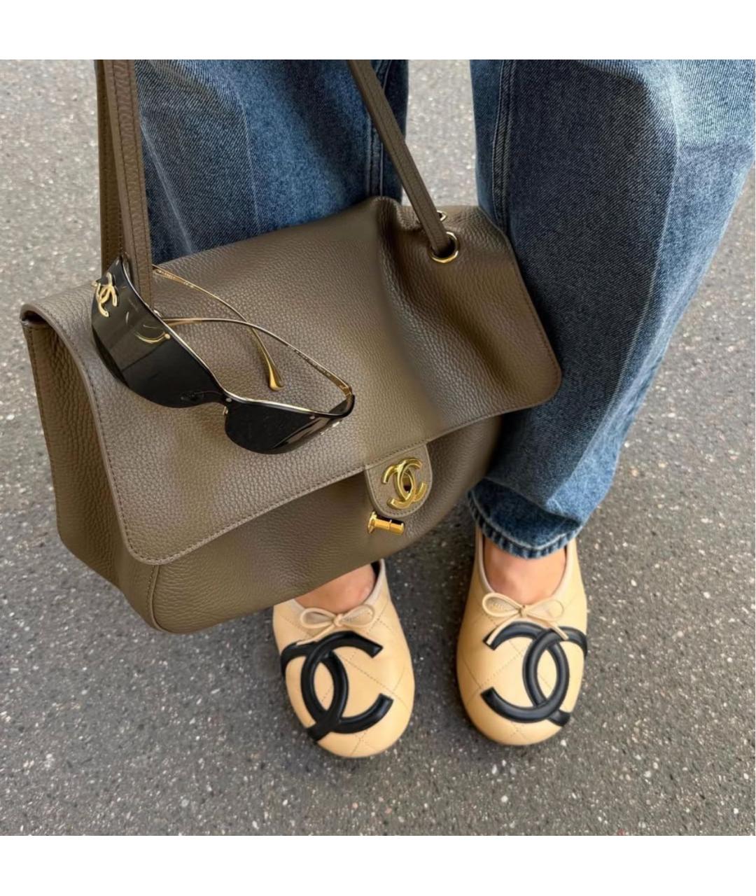 CHANEL Бежевые кожаные балетки, фото 5