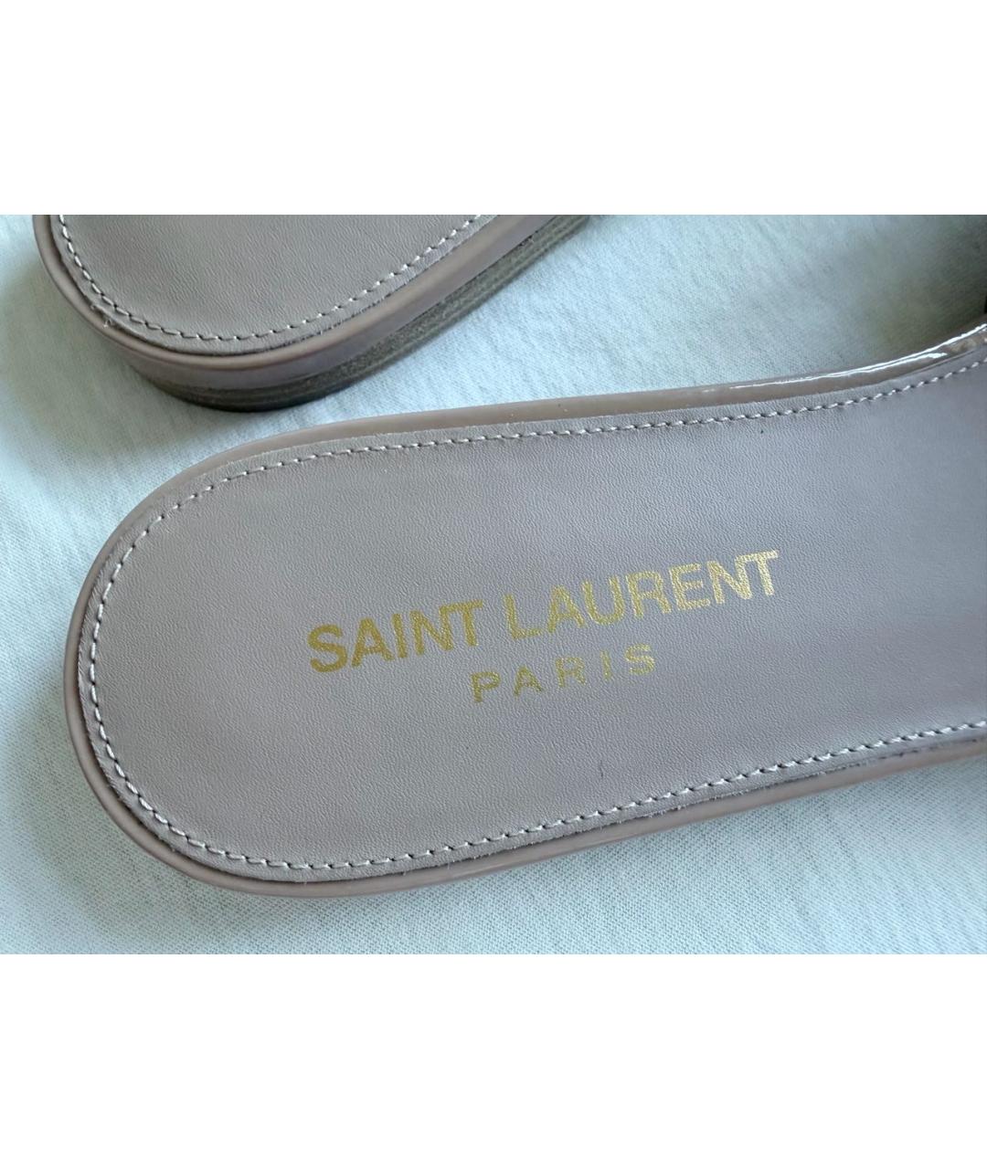 SAINT LAURENT Бежевые шлепанцы из лакированной кожи, фото 8