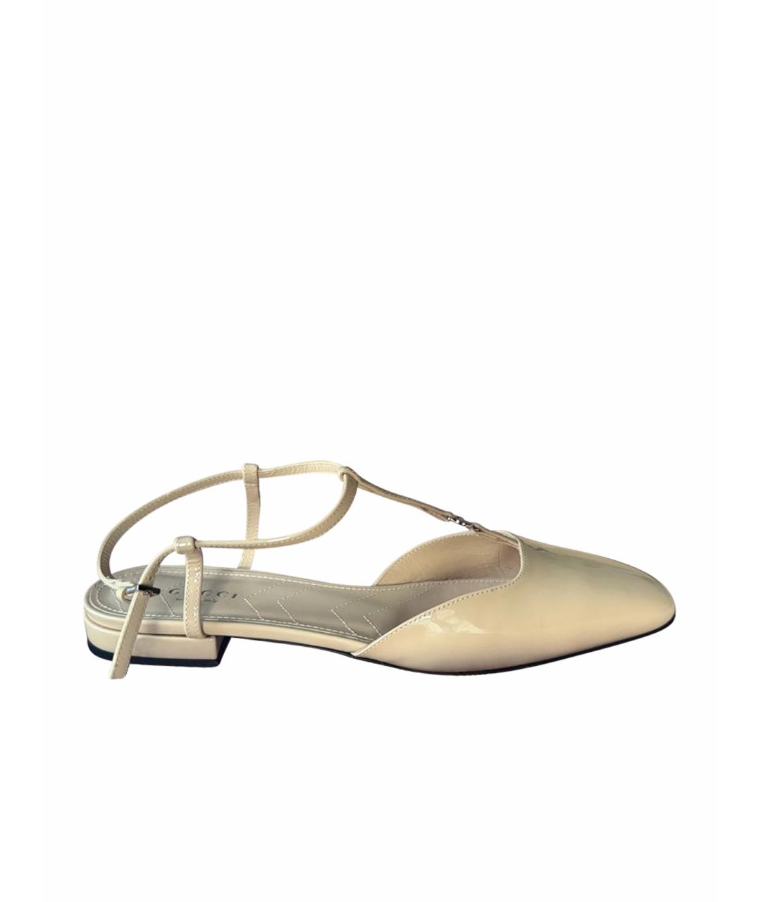 GUCCI Бежевые туфли из лакированной кожи, фото 1