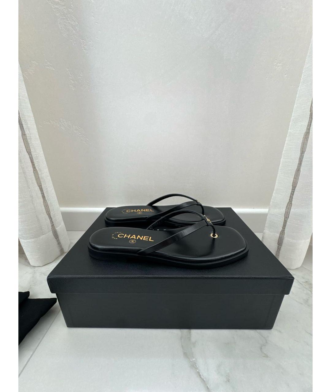 CHANEL Черные кожаные шлепанцы, фото 4