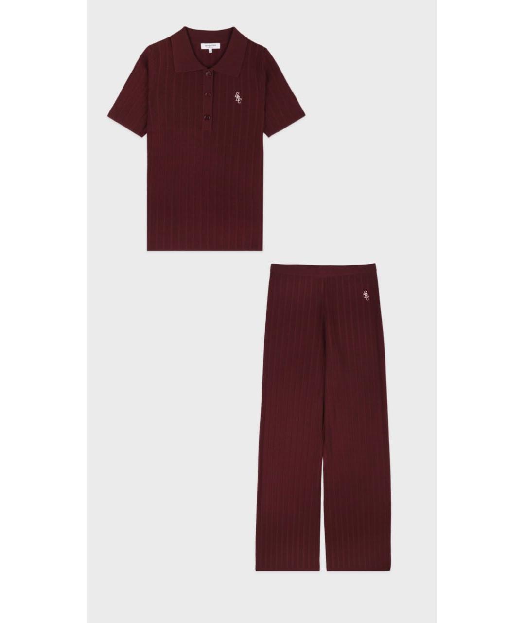 SPORTY AND RICH Бордовый вискозный костюм с брюками, фото 9