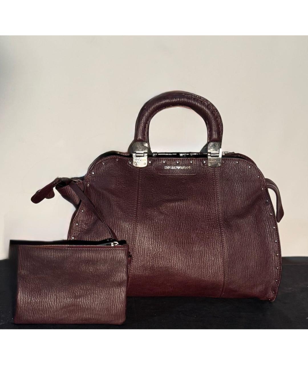 EMPORIO ARMANI Бордовая кожаная сумка тоут, фото 5