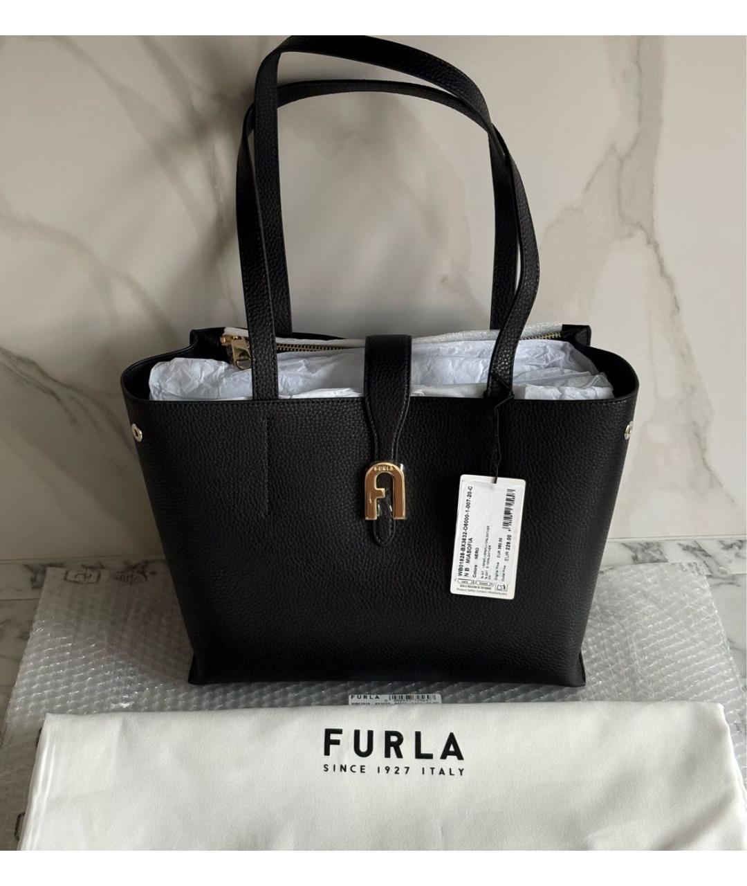 FURLA Черная кожаная сумка тоут, фото 2