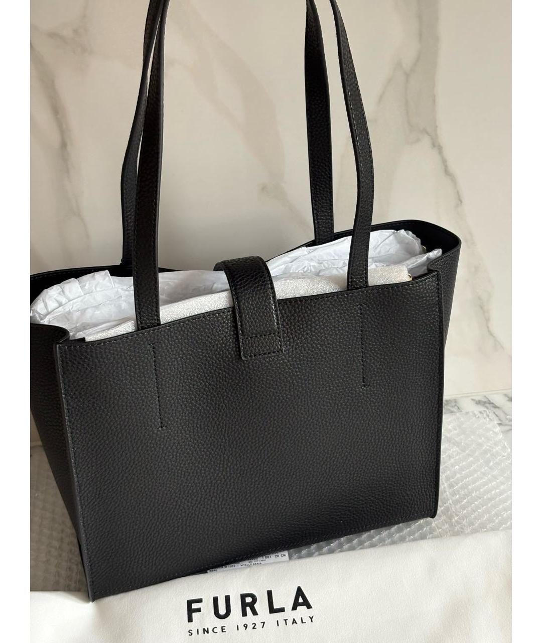 FURLA Черная кожаная сумка тоут, фото 6