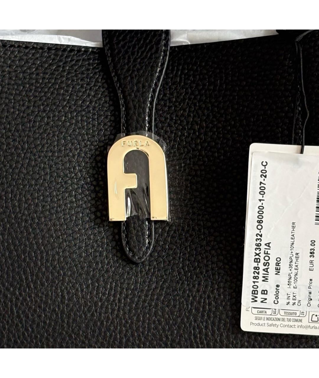 FURLA Черная кожаная сумка тоут, фото 3